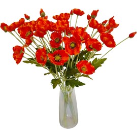 ATFL Orange and Red Poppy Flowers Artificial,12 Pcs Silk Fake Poppy Flowers,Faux Poppies Bulk for Home Decor Table Centerpieces Floral Arrangement,Poppies Bouquet for Wedding (23.5‘’, Orange-red)