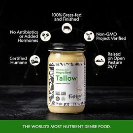 First Light Farms Wagyu Beef Tallow | 100% Grass-Fed & Finished | Healthy Cooking Oil, Gluten-Free & Dairy-Free, Perfect for Keto, Whole30, and Carvinore Diet, TWO PACK | 2 x 14 oz Glass Jars