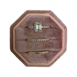 Engagement Ring Box Premium 3 Slot Octagon Wedding Ring Jewelry Box Vintage Velvet Ring Jewelry Box for Engagement & Wedding Ceremony Velvet Ring Box for Jewelry Display Ring Storage (Mauve)