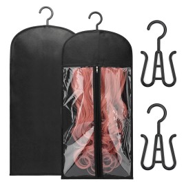 2PCS Wig Storage Bags with Hanger Hair Extension Holder