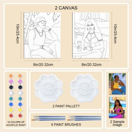 WEBEEDY 2 Packs Beach Couple Sip and Paint Kit for Adults Couples, 8x10 Inch Seaside Pre Drawn Canvas for Painting Date Night Art Party Supplies Valentine's Day Anniversary Wedding Gift Home Decor