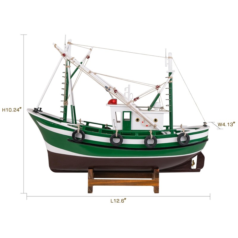 SAILINGSTORY Wooden Fishing Boat Model Ship Model Decor Green