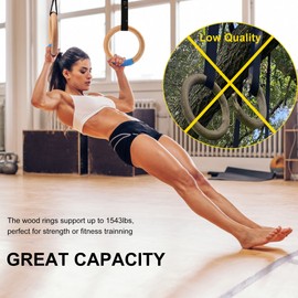 YOELVN Wooden Gymnastic Rings with Adjustable Number Suspension Trainer Straps 15ft Olympic Rings 32mm/28mm Heavy Duty 1543lbs/992lbs for Pull Up Bar Workout Rings Gym Indoor Outdoor Use