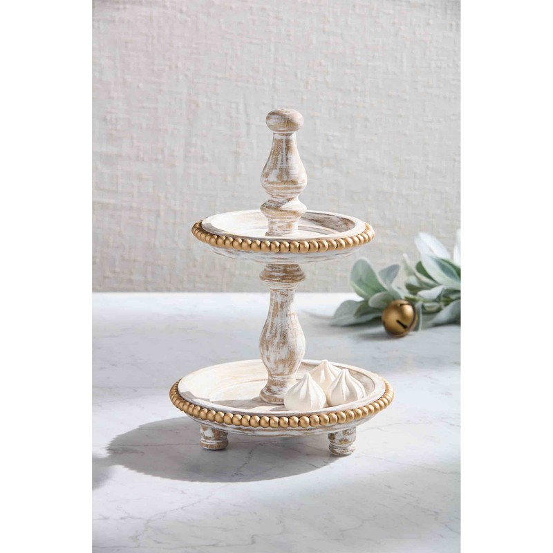 Mud Pie Mini Gold Bead Tiered Server, board 9 1/2"