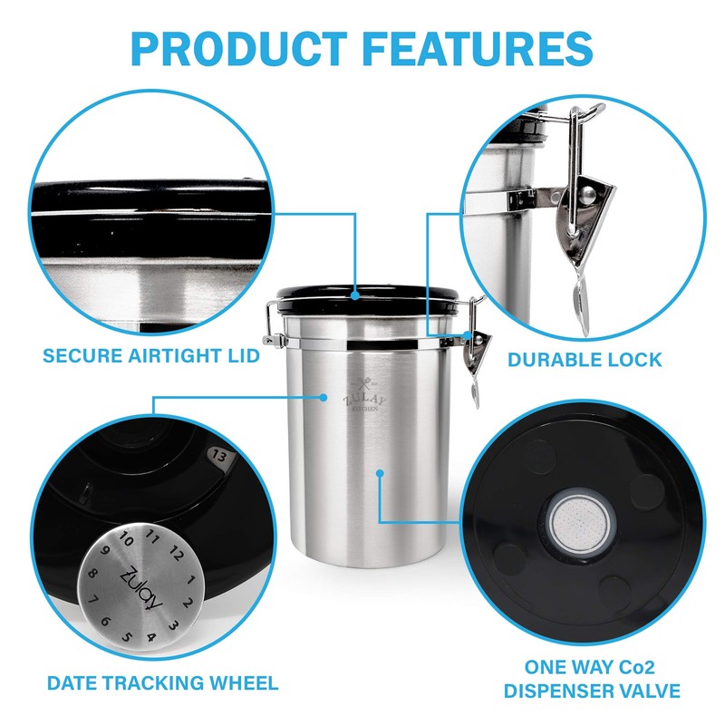 Zulay (Large) Airtight Coffee Canister - Stainless Steel Coffee Storage