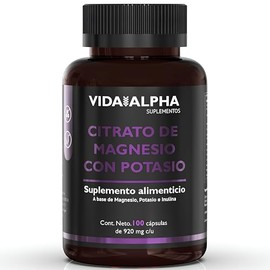 Citrato de Magnesio con Potasio | Suplemento Alimenticio de Alta Absorción | 100 Cápsulas de 920 mg | Una al día | VIDA ALPHA