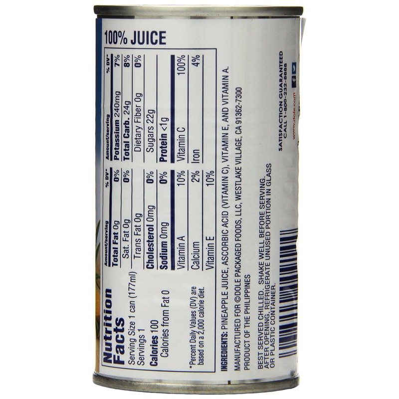 Dole Pineapple Juice, 6 Fl Oz (Pack of 24)