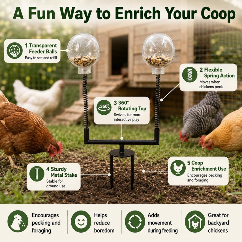 BingegePet Chicken Treat Dispenser Toy, 15.7-Inch Dual-Spring Slow Feeder with