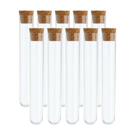 PATIKIL 10ml Test Tubes Set, 10pcs 4.13x0.63" PS Clear Round Bottom Test Tube Containers with Wood Stopper for Bead Party Candy Bath Salt Storage Scientific Experiment Plant Propagation