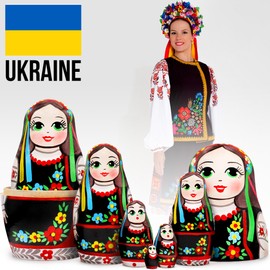 Matryoshka Dolls Set of 7 pcs - Nesting Dolls in Ukrainian Vyshyvanka for Women - Baboushka Nesting Dolls in Ukrainian Traditional Costume