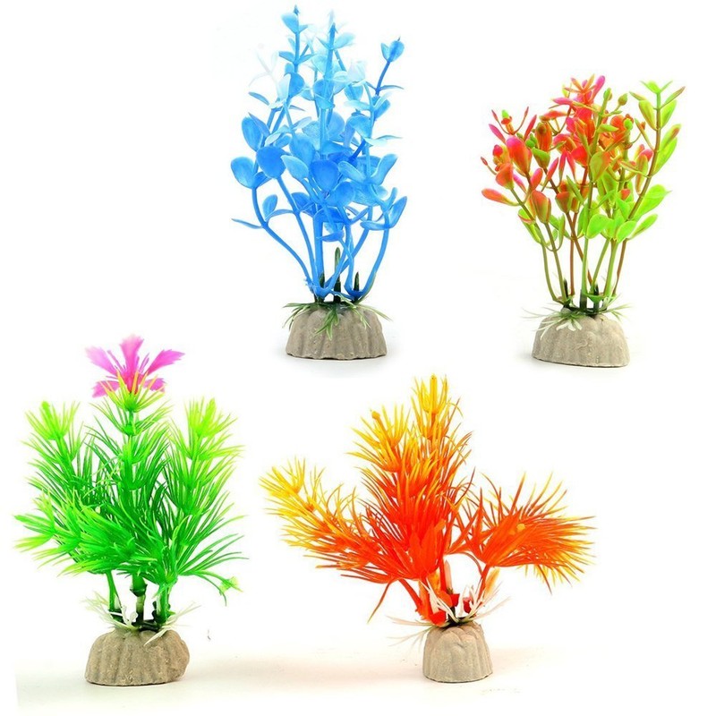 COMSUN 10 Pack Artificial Aquarium Plants, Small Size 4 to