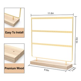 Earrings Organizer Jewelry Display Stand, 3-Tier Earring Holder Rack for Hanging Earrings, Metal and Wood Basic Large Storage Earring Jewelry Display Tree as Women Girls GiftEarring Organizer Jewelry Stand Organizer, Black Metal and Wood Basic Large Stor