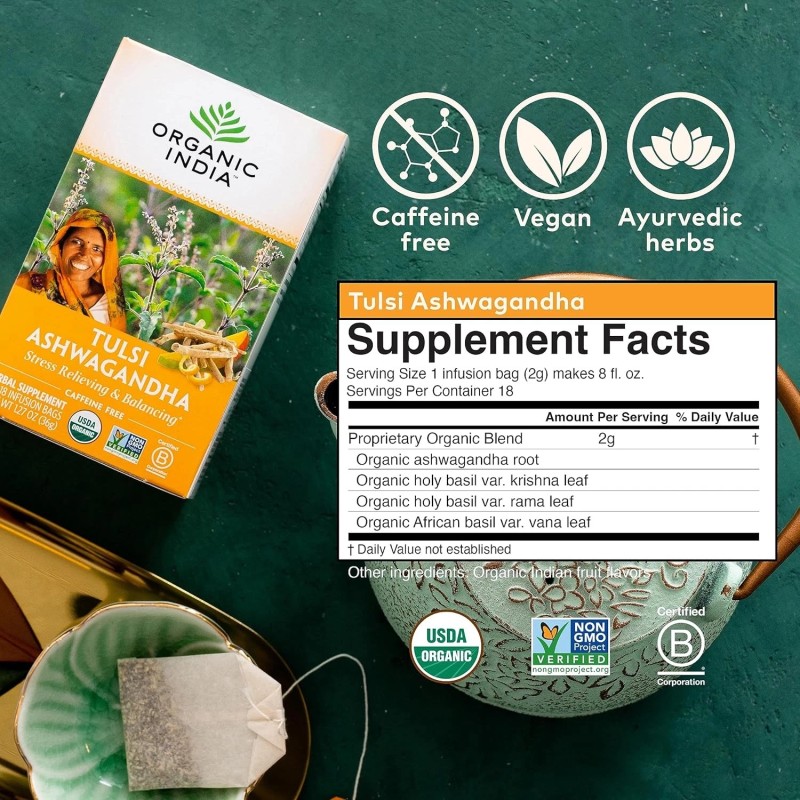 ORGANIC INDIA **6pack** Organic India - Tulsi Ashwagandha Tea (6x18bags/box)