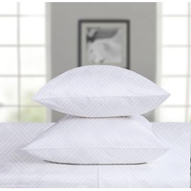 Threadmill Home Linen Luxury Queen Pillowcases - 800 Thread Count Jacquard Damask, 100% Pure Cotton 2 Pc Striped Pillow Cover Set, ELS, Premium Celine Hotel White Pillow Protectors