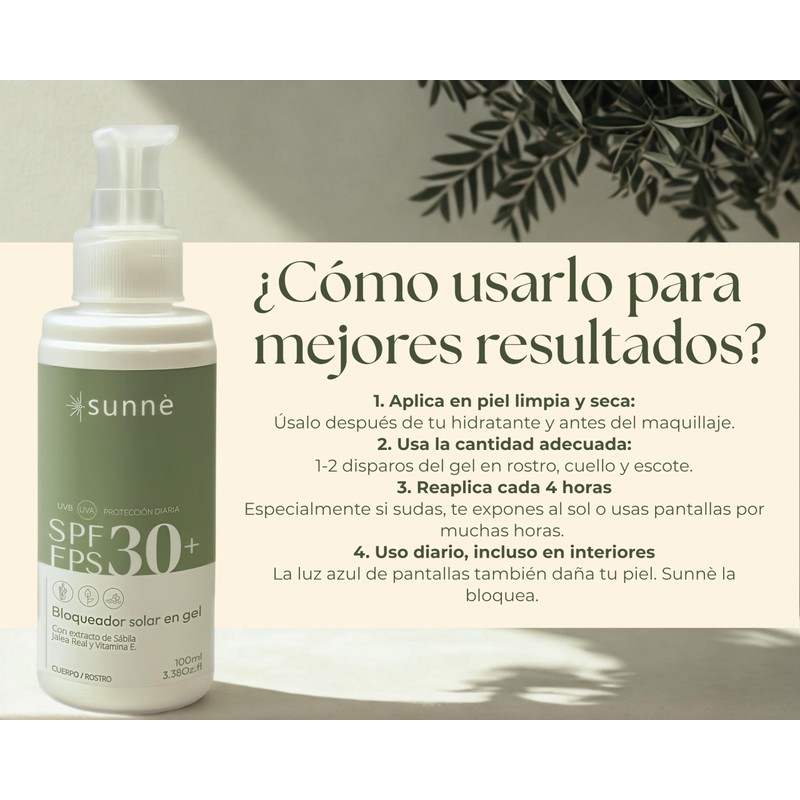 Sunnè Bloqueador Solar Facial en Gel FPS 30 – Protector