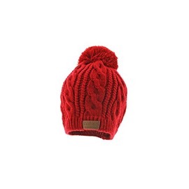 Cable Pom Pom Beanie Unisex - Red Thick and Warm Knit Winter Hat Skull Cap by Back 40