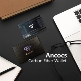 Ancocs Carbon Fiber Credit Card Holder Minimalist Design with Metal Money Clip -NFC RFID Blocking Slim Metal Wallet Purse Card Organizer for Men
