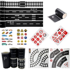 Cayway 10 Pieces Road Tape DIY Traffic Sign Set, Trains Railways Train Track Model Traffic Washi Tape Car Stickers Road Sticker Rolls for Toy Cars