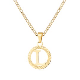 SAELACY Gold Initial Necklace for Women Men 14K Gold Silver Tone Round Letters Figaro Chain Necklaces, Capital Monogram Alphabets from A-Z (L, gold, 18"+2")