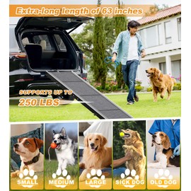 Dog Ramp for Car, SUV, Truck, and Vehicle – Portable and Adjustable Dog Ramps for Small, Medium, Large Dogs – 63"x17" Folding Dog Ramp with Anti-Slip Rug Surface, Outdoor Large Dog Ramp Up to 250LBS