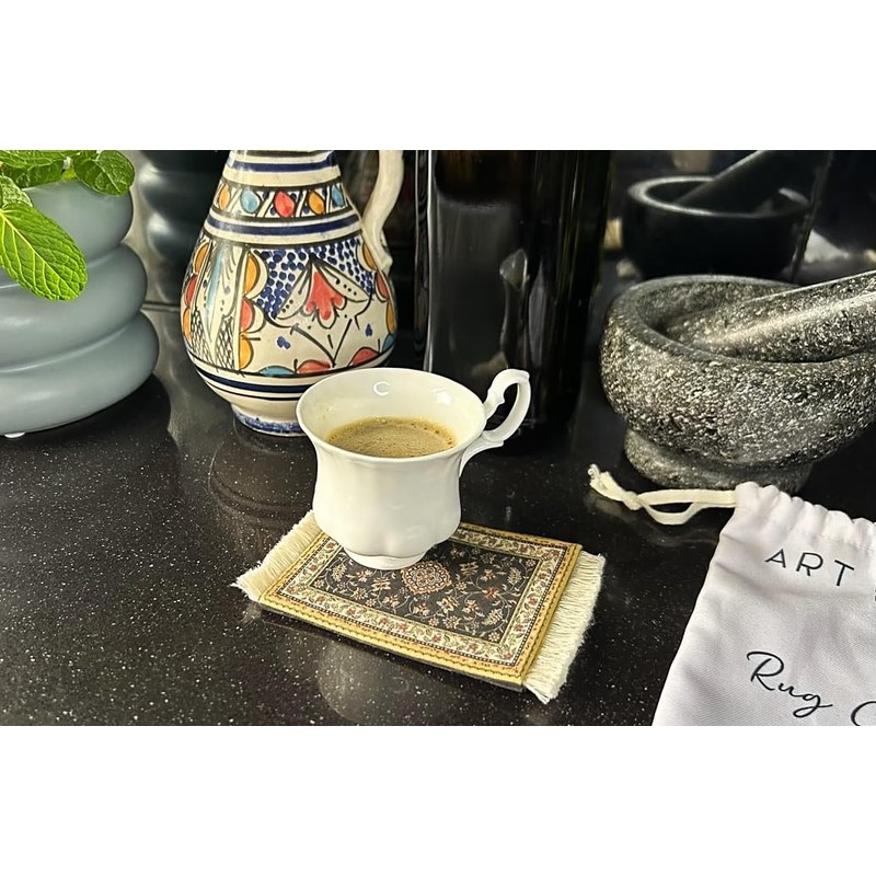 Rug Coasters Cruelty-Free Vegan Felt and Vegan Leather 12 cm