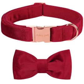 ARING PET Velvet Dog Collar-Red Dog Collars with Bow, Soft&Comfortable Adjustable Christmas Velvet Bowtie Dog Collars Gifts for Small Medium Large and Girl Boy Dogs