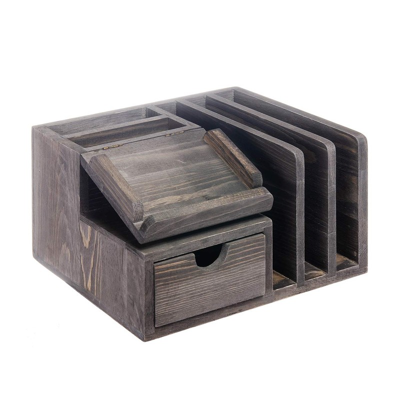 Liry Products Gray Rustic Wood Desk Organizer Storage Cabinet Mail