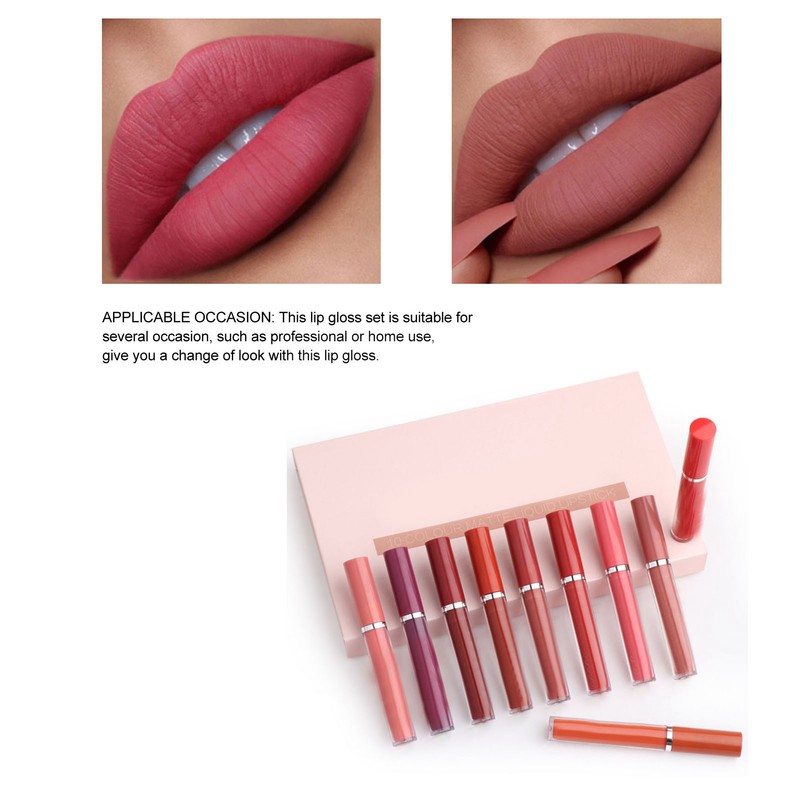 10PCS Matte Liquid Lipstick Makeup Set Waterproof Non Stick Cup