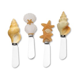 UPware 4-Piece Hand Painted Resin Handle with Stainless Steel Blade Cheese Spreader Butter Spreader knives (Shells)