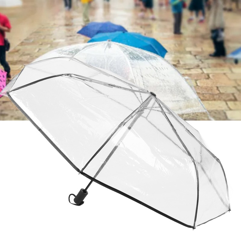 Clear Automatic Foldable Umbrella 8 Ribs 3 Folding Black Edging