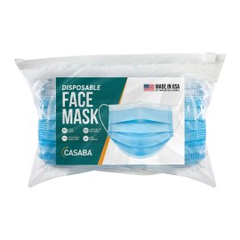 Casaba 50 Pack Blue Disposable Face Masks 3-Ply Filter Made in USA Import Fabric