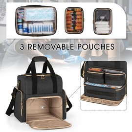 LUXJA Large Tattoo Travel Case with 3 Removable Pouches, Tattoo Supplies Organizer for Tattoo Stencil Printer and Tattoo Kit, Black