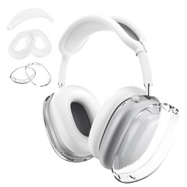 Aiivioll 3 in 1 Silicone Case Cover for AirPods Max Headphones, Clear Soft TPU Ear Cups Cover/Ear Pad Case Cover/Headband Cover for AirPods Max (2024/2020), Ear Cushions Cover for AirPods Max(White)