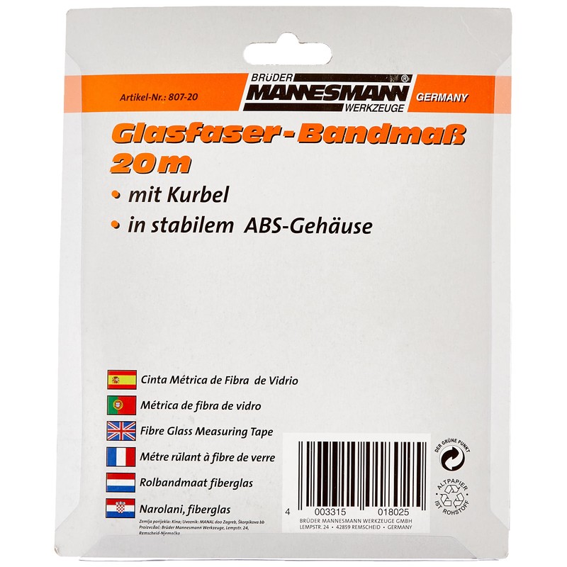 Mannesmann Tape Measure 20 m Fibreglass M 807-20