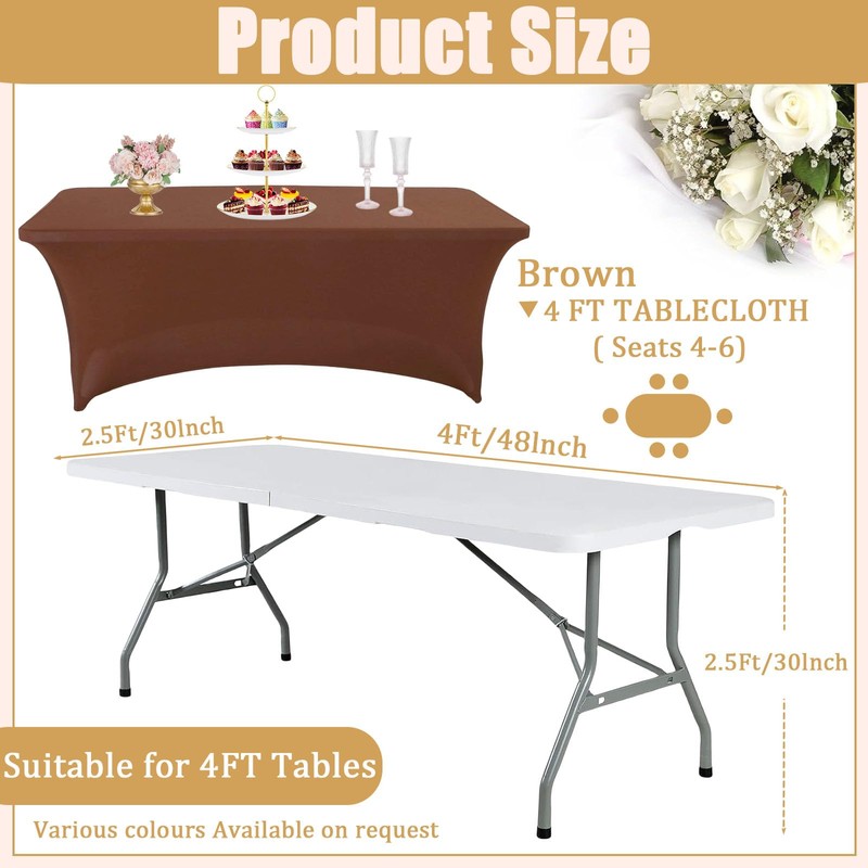 Coffee Spandex Tablecloths for Rectangle Tables, 6ft Stretchy Tablecloth, Washable