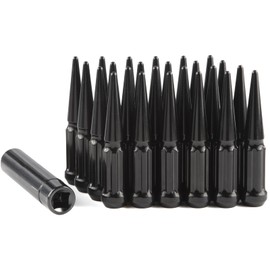 GAsupply 14x1.5 Spike Lug Nuts Black, M14x1.5 Spiked Lug Nut Locking 4.4" Tall, Closed End Bulge Acorn 60 Degree Cone/Conical Seat, Set of 24+1 Key