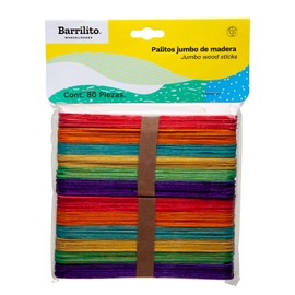 Barrilito Palitos planos jumbo de madera, colores surtidos, medidas 15.2 X 1.8 cm. W004C