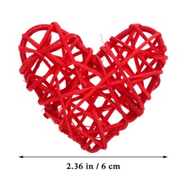 Natural Wicker Rattan Heart Shaped Balls DIY Craft Vase Filler Hanging Balls Ornaments for Wedding Baby Shower Birthday Valentine's Day Party Decorative (2.36 in, 12 Pcs) (Red)