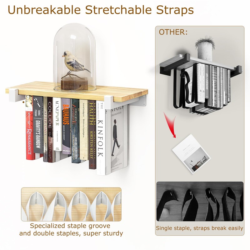 NANATI 2 Set of Floating Bookshelf with White Shelf Brackets,