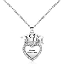 Vivaday 2025 Class Graduation Charm Necklace with Grad Cap | College Grad Mortarboard Necklaces with Cubic Zirconia for Law Middle High School Master Degree Nurse PhD Graduation Jewelry Gifts