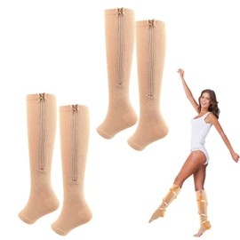 MITEGELO 2 pares Balcetas de compresión, 15-20 mmHg medias de compresión hombre y mujer con cremallera, compresión gradiente para aliviar las agujetas durante el ejercicio(Color carne Chico)