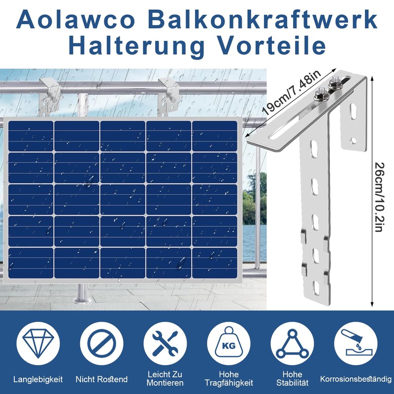 Aolawco Set of 2 Solar Balcony Power Station Brackets, Balcony