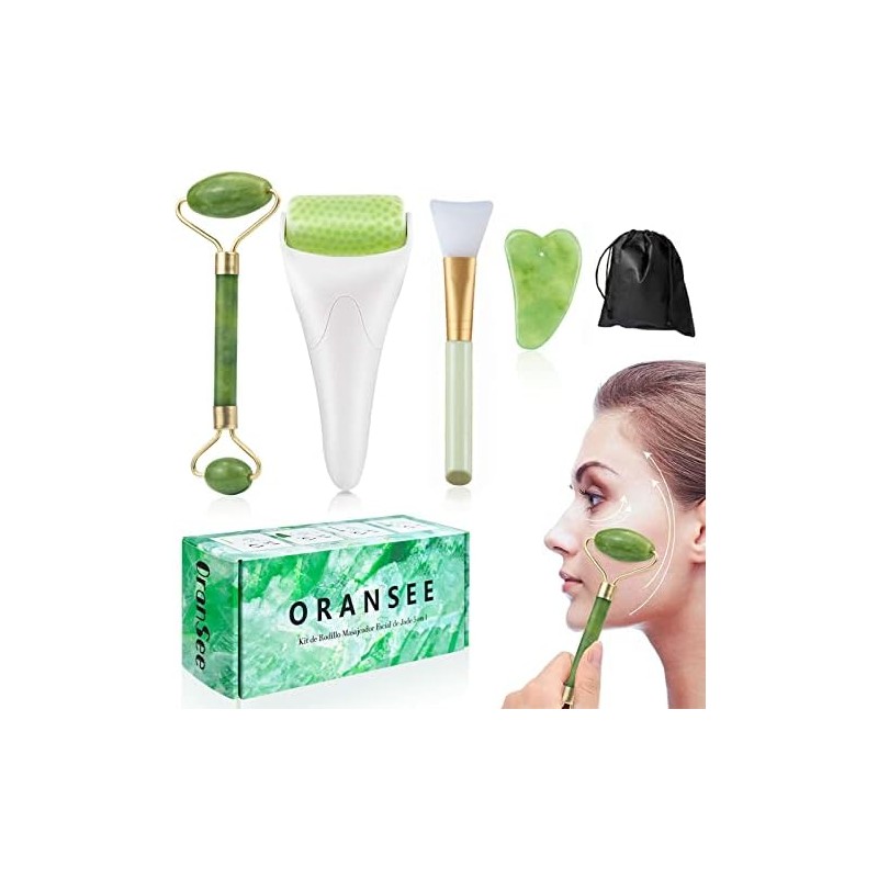 Set de Masaje Facial 5 en 1, Rodillo de Hielo,
