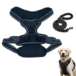 VCCLFSIA No Pull Dog Harness with 1.5m/5ft Dog Leash, Adjustable Soft Padded, Reflective Oxford No-Choke Pet Oxford Dog Vest with Control Handle for Small Medium Large Dogs (Black, S)