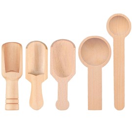 HAOBIN Pack of 5 Small Tea Scoops Wooden Small Wooden Spoons Kitchen Shovel Mini Wooden Spoon Spice Spoon Salt Spoon Wood for Coffee Spices Tea Kitchen Utensils (Brown A)