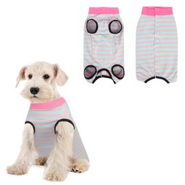 Dog Recovery Suit Striped Shirt, Soft Sleeveless Dog Bodysuit After Surgery Onesie, Prevent Licking, E-Collar Replacement, for Poodle Teddy Schnauzer Bichon (Pink & Blue, L)