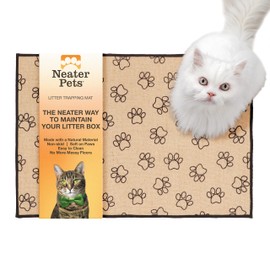 Neater Pets Jute Litter Trapping Mat, Eco-Friendly Plant-Based Material Catches Mess from Kitty Litter Box to Protect Floors, Soft on Cats Paws, Anti-Skid Backing, Easy to Clean, Paw Print, 24" x 36"