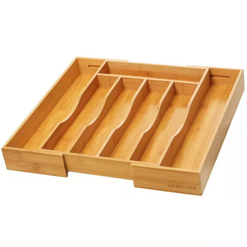 oridom Expandable Bamboo Kitchen Drawer Organizer for Cutlery and Utensils,