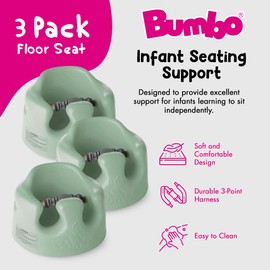 Bumbo Infant Floor Seat Baby Sit Up Chair and Sitting Support for 3 to 12 Months Old with 3 Point Adjustable Safety Strap, 3 Pack, Hemlock Green