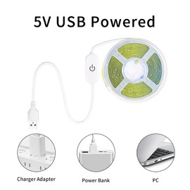 TUNICHX COB LED Strip Light 5V USB Tape 320LED/m Dimmable LED Strip Light USB TV Backlight Flexible Under Cabinet Tape Light for Bedroom,Kitchen,Home DIY Lighting (4000K, 9.84FT)